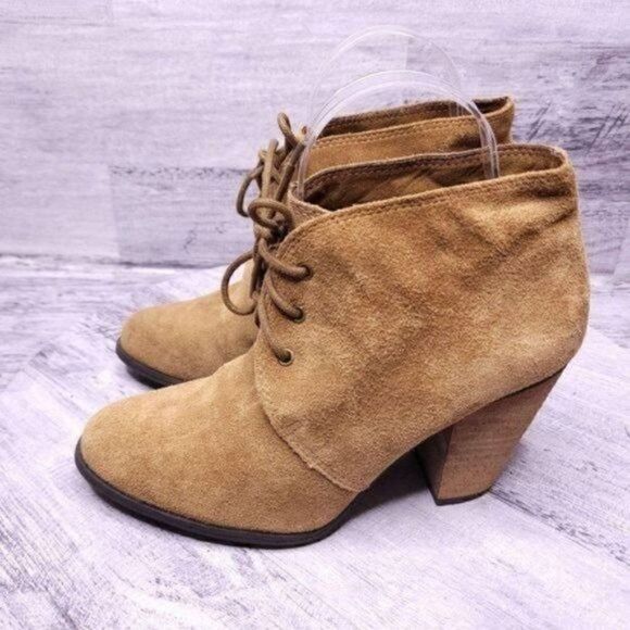 BCBGeneration Paxxton Suede Lace Up Heeled Ankle Boot Camel Brown Women's sz 8 - Picture 3 of 8